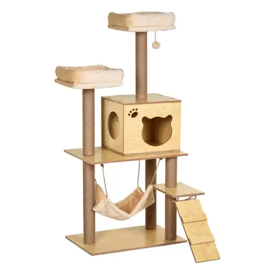 PawHut Cat Tree, 130cm Cat Tree for Indoor Cats, Multi-Level Plush Cat Tower