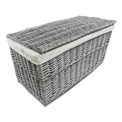 (Grey, Large x x cm) Shabby Chic Wicker Storage Chest Truck Blanket Box