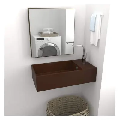 vidaXL Bathroom Sink with Overflow Ceramic Dark Brown Washroom Vanity Basin