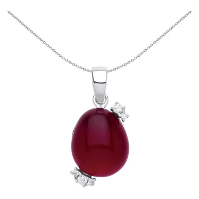 Jewelco London Ladies Sterling Silver Ruby-Red Oval Quartz Pebble Pendant Necklace inch - GVP417