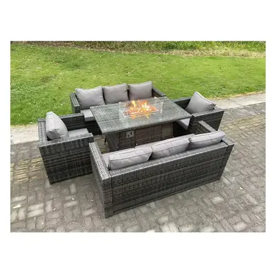 Fimous Seater Rattan Garden Furniture Sofa Set Outdoor Patio Gas Fire Pit Dining Table Gas Heate