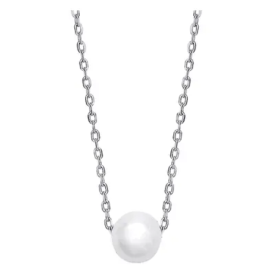 Jewelco London Ladies Rhodium Plated Sterling Silver Cream Pearl Solo Orbit Full Moon Lavalier N