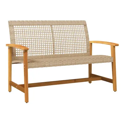 vidaXL Garden Bench Outdoor Bench Chair Beige Poly Rattan and Acacia Wood