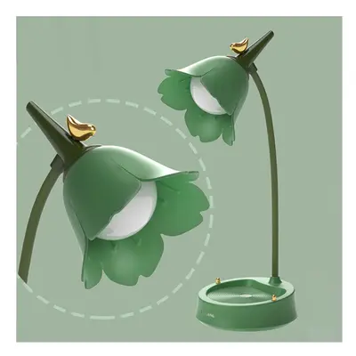 (Green) Flower LED Desk Lamp Dimmable Student Bedroom Room Lighting Touch Reading Lamp Eye Prote