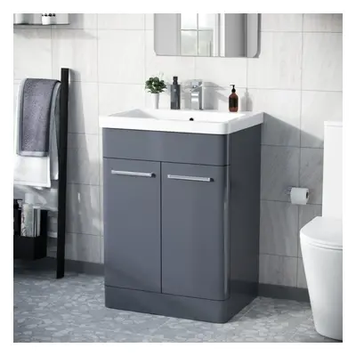 Afern 600mm Freestanding Vanity Unit Cabinet and Wash Basin Steel Grey