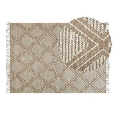 Cotton Area Rug x cm Beige and White KACEM