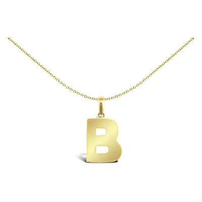 Jewelco London Solid 9ct Yellow Gold Polished Block Identity Initial Charm Pendant Letter B - JI