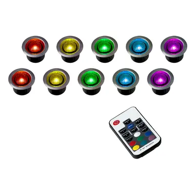 Pack of 40mm Remote Control Colour Changing LED Round Garden Decking/Kitchen Plinth Lights Kit