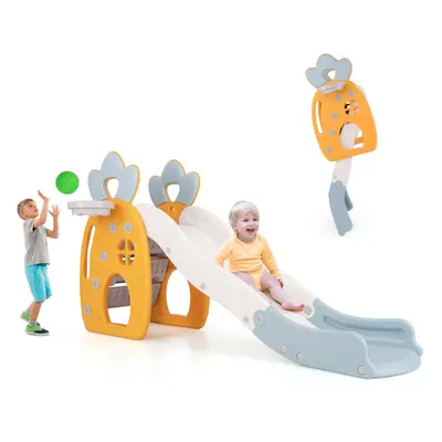 Indoor Foldable Kids Slide w/Pineapple-Theme Climber Ball & Hoop