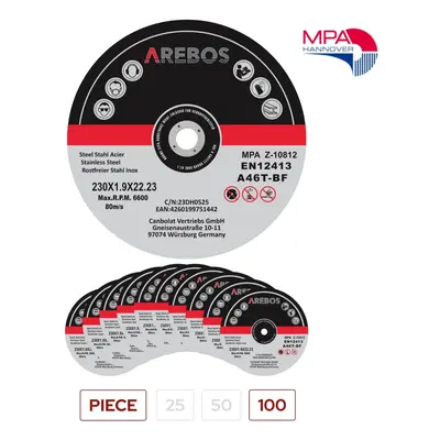 AREBOS Metal Cutting Discs | Stainless Steel Cutting Discs | x 1.9 x 22.23 mm | For Angle Grinde