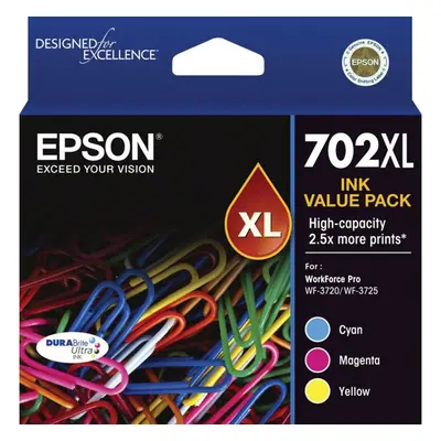 GENUINE Epson 702XL Colour Value Pack Ink Cartridge WF-3720 WF-3725 T345592