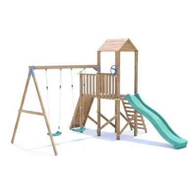 FrontierFort Climbing Frame with Double Swing, High Platform & Slide