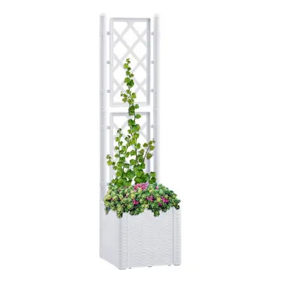 vidaXL Garden Raised Bed with Trellis and Self Watering System White Planter