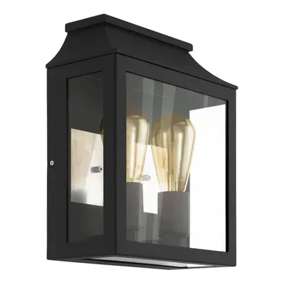 IP44 Outdoor Wall Light Black Aluminium Glass Box 2x 60W E27 Bulb Porch Lamp