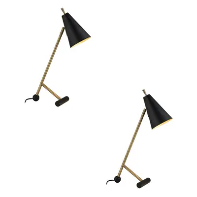 2 PACK Antique Brass & Matt Black Task Lamp - Modern Adjustable Table Desk Light