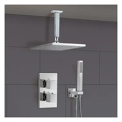 Temel Bathroom Square Concealed Thermostatic Mixer Shower Head Chrome Valve Set