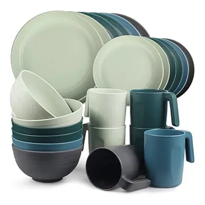 Unbreakable Plastic Dinnerware Set, Lightweight Camping Tableware with Dinning Plates, Dessert P