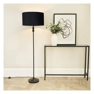 ValueLights Maggie Black Velvet Shade Black Floor Lamp & LED Bulb