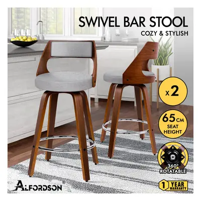 ALFORDSON 2x Swivel Bar Stools Eden Kitchen Dining Chair Wooden LIGHT GREY