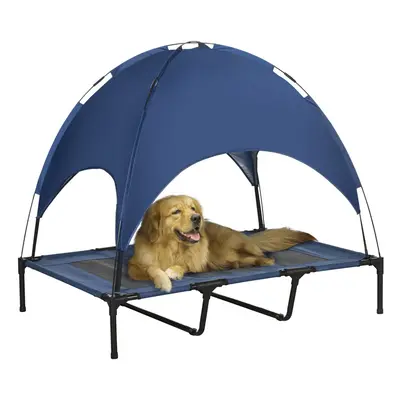 PawHut 122cm Elevated Dog Bed Cooling Raised Pet Cot UV Protection Canopy Blue