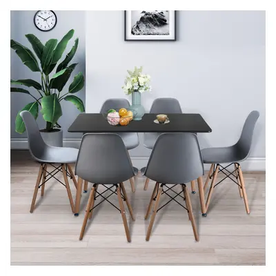 (Black Table & Grey Chairs) 1.1m Rectangle Scandi Style Kitchen Table Chairs