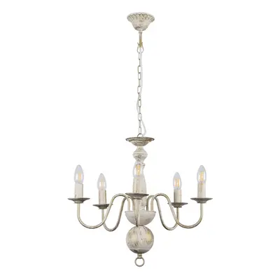 Traditional Way Flemish Style Ceiling Light Chandelier Fitting in a Shabby Chic Distressed White