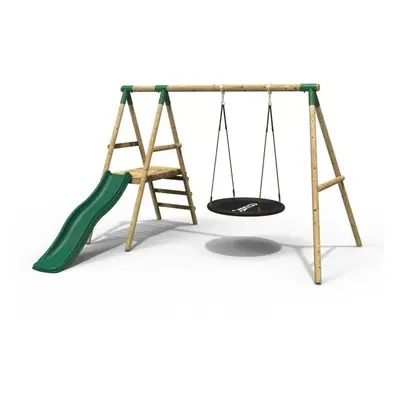 Rebo Rosetta Wooden Garden Swing Set with Platform and Slide - Green