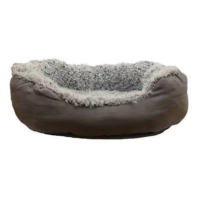 40 Winks Oval Bed Grey Lion Faux Suede 62x38cm