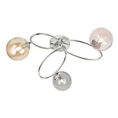 Semi Flush Multi Arm Ceiling Light - Chrome Plated - Pink Grey & Champagne Glass