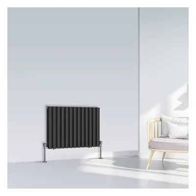 (600x767mm Double, Black) NRG Oval Column Designer Radiator Horizontal Vertical Central Heating 