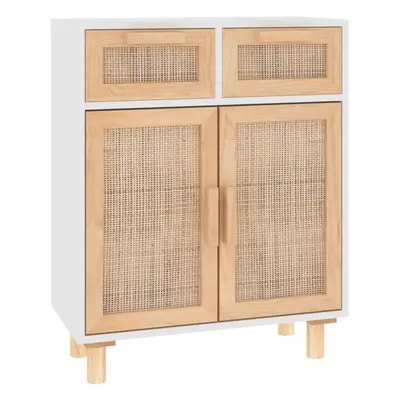 (white) vidaXL Sideboard Storage Cabinet Cupboard Solid Wood Pine and Natural Rattan