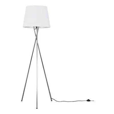 Modern Polished Chrome Metal Tripod Floor Lamp with a White Tapered Shade - Complete with a 6w L