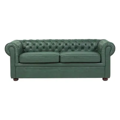 3 Seater Sofa Faux Leather Green CHESTERFIELD