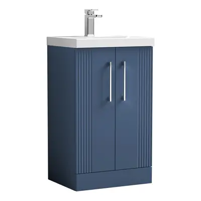 Retro Door Floor Standing Vanity Unit with Mid-Edge Tap Hole Ceramic Basin - 500mm - Satin Blue 