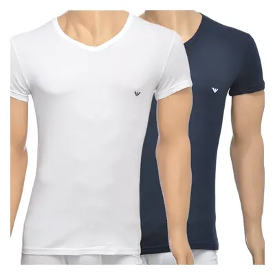 (S) Bodywear 2-Pack Stretch Cotton V-Neck T-shirt, White/Navy