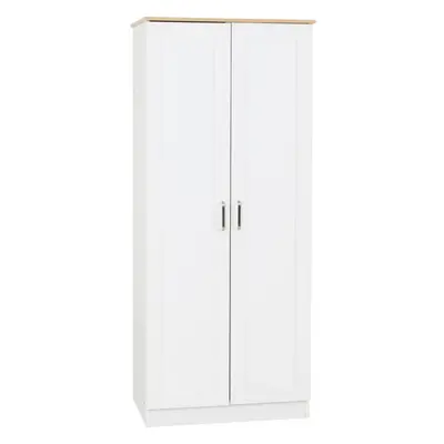 Portland Door Wardrobe in White with Oak Effect Finish