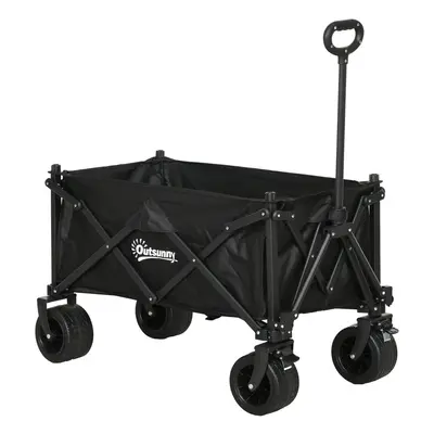 Outsunny Foldable Garden Cart, Outdoor Utility Wagon with Carry Bag, Black