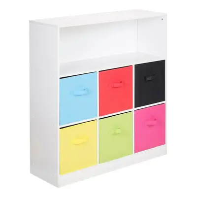 (White, Multicolour) Wooden Cubed Bookcase Units Shelves Drawers