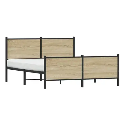 vidaXL Metal Bed Frame with Headboard and Footboard Sonoma Oak 160x200 cm