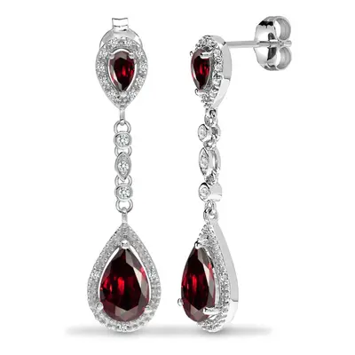 Jewelco London 9ct White Gold Claw Set Round H I1 0.19ct Diamond and Pear Red 3.7ct Garnet Happy