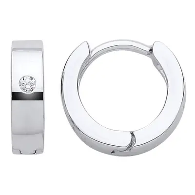 Jewelco London Ladies Sterling Silver Cubic Zirconia Solitaire Huggie Hoop Earrings 13mm - GVE80