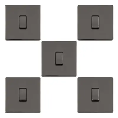 5 PACK Gang Single Light Switch SCREWLESS BLACK NICKEL Way 10A Slim Rocker