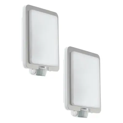 2 PACK IP44 Outdoor Wall Light & PIR Sensor Stainless Steel Square 28W E27