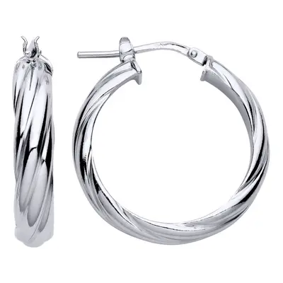 Jewelco London Ladies Rhodium Plated Sterling Silver D-Shape Chunky Twist Hoop Earrings 25mm 5mm