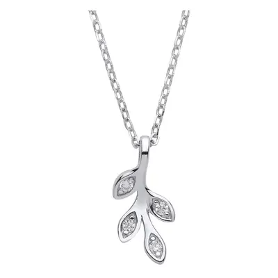 Jewelco London Ladies Rhodium Plated Sterling Silver CZ Olive Leaf Branch Pendant Necklace + inc