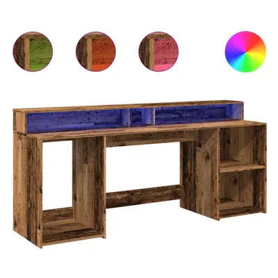 vidaXL Desk with LED Lights Writing Working Table Old Wood Engineered Wood