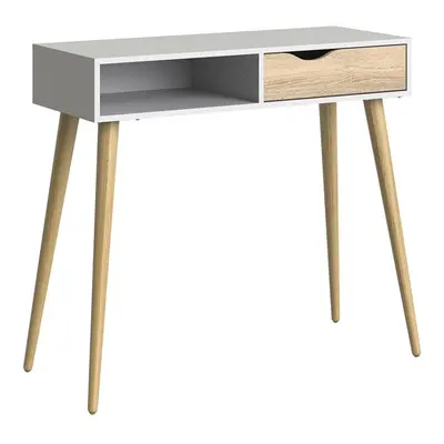 Oslo Console Table Drawer Shelf in White and Oak