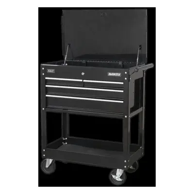 Heavy-Duty Mobile Tool & Parts Trolley with Drawers & Lockable Top - Black