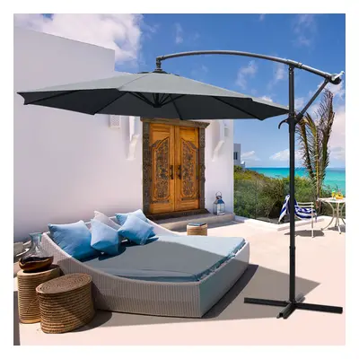 (Dark Grey, Cross Base) 3M Large Banana Cantilever Patio Garden Parasol Outdoor Umbrella