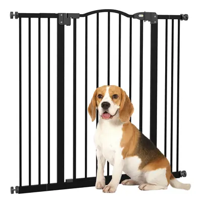 PawHut 74-100cm Adjustable Metal Pet Gate Safety Barrier w/Auto-Close Door Black